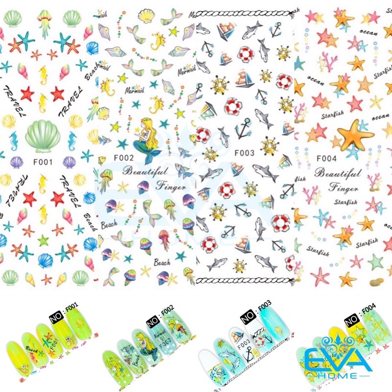 Decal Dán Móng Tay 3D Nail Sticker Tráng Trí Hoạ Tiết Chủ Đề Biển Cả Đại Dương Ocean Theme F001 - F004