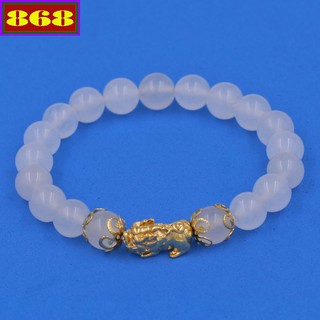 Vòng đeo tay Tỳ hưu inox vàng - Chuỗi đá trắng 8 ly VTATTHHKV8 - Vòng tay phong thủy