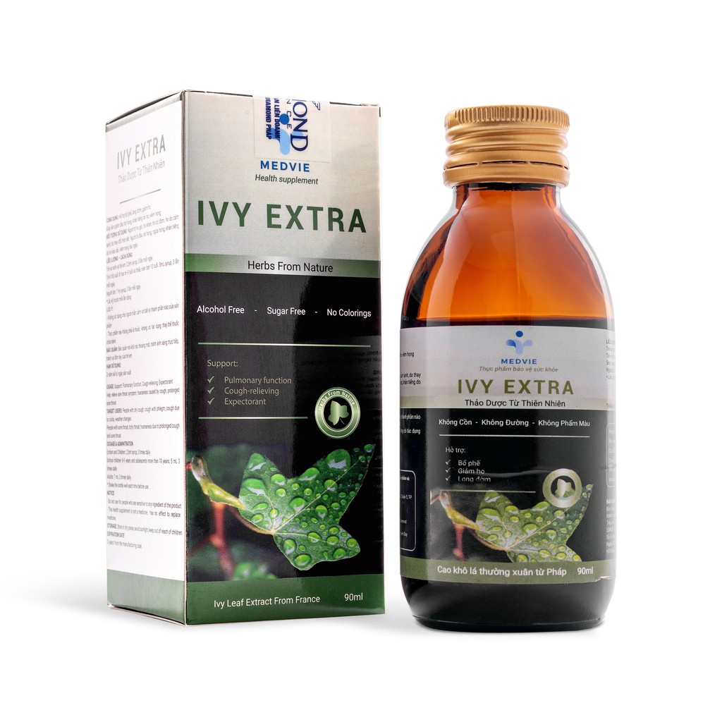 Thuốc ho Ivy Extra 90ml, siro cao lá thường xuân giúp làm giảm triệu chứng ho, viêm hong, khản tiếng, bớt đàm, ho khan