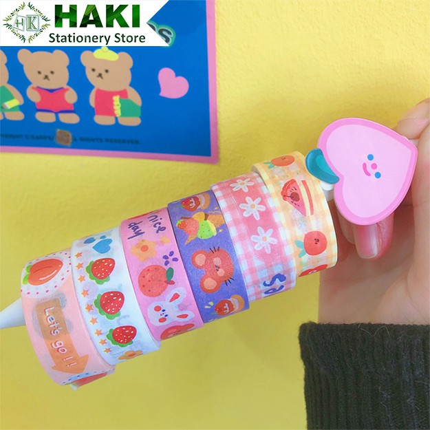 Washi tape cute HAKI, băng dính washi tape trang trí sổ butllet journal giá rẻ BD01