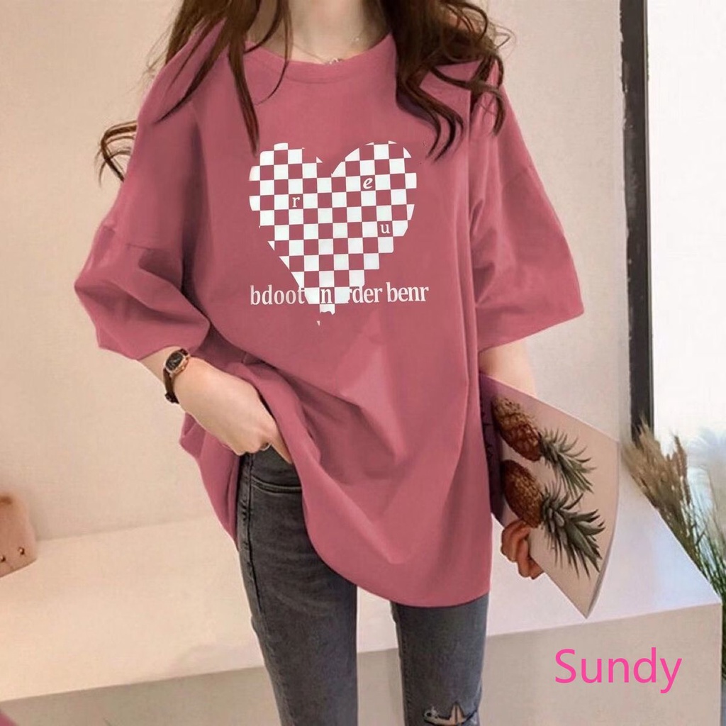 Áo Thun Họa Tiết Bàn Cờ Hình Trái Tim Plus Size Cho Nữ