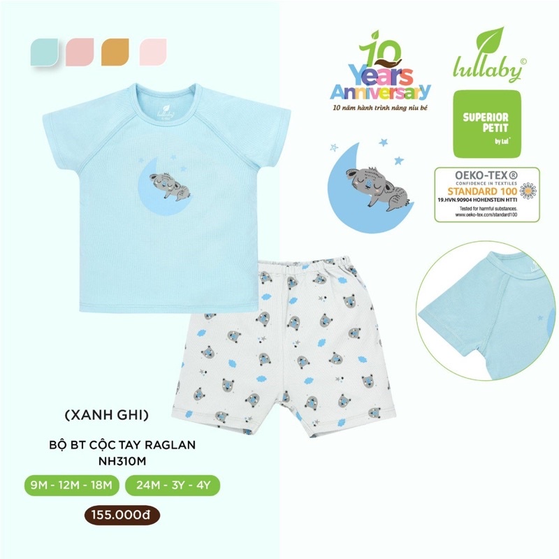 (Hà Nam/Lullaby)Tổng hợp bộ cộc tay cotton/petit của Lullaby dành cho bé trai và bé gái