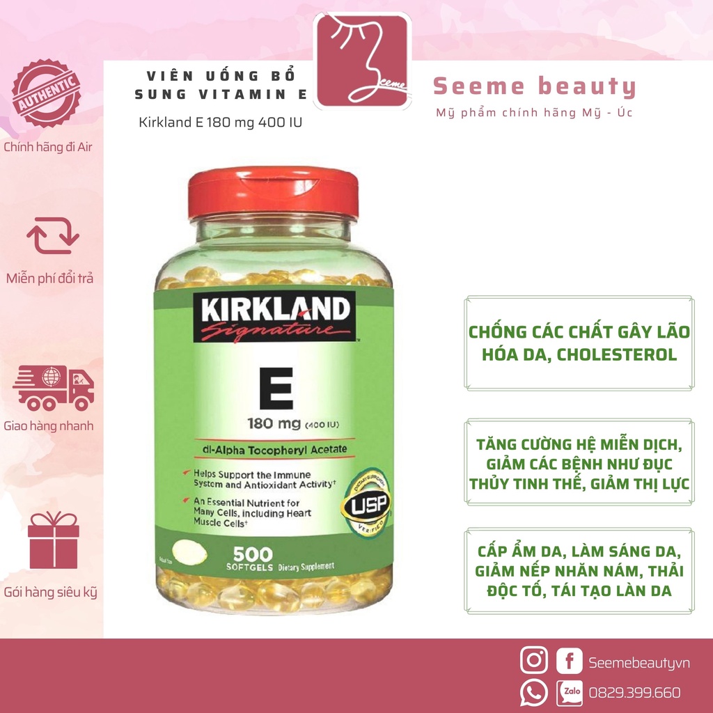 Vitamin E Kirkland 500 Viên Chính Hãng Mỹ SeeMe Beauty VA-014