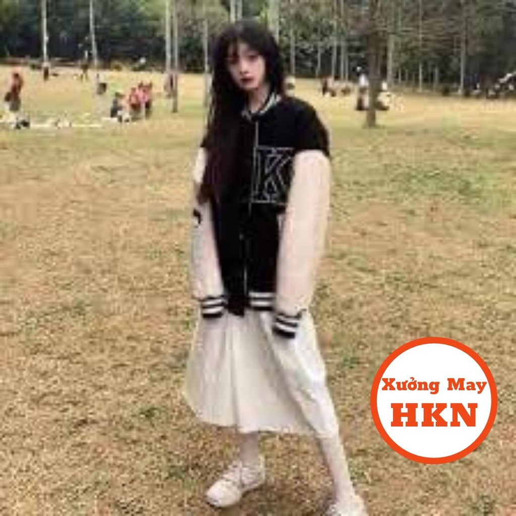 Áo Bomber Nam Nữ Unisex Thêu Nổi Chữ K Màu Đen Tay Trắng Vải Dày Dặn Mã 706 Xưởng May HKN