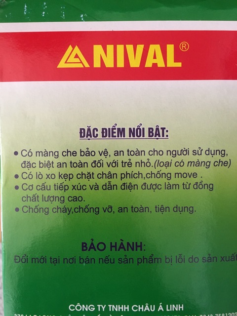 Ổ cắm điện Nival an toàn loại tốt có mành bảo vệ