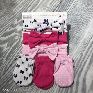 set băng đô bao tay bé gái sơ sinh