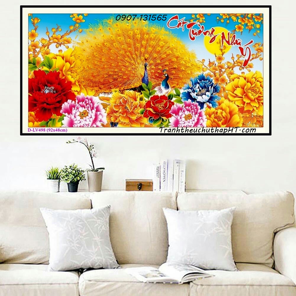 Tranh thêu chữ thập Phú quý bình an LV3056 - tự thêu