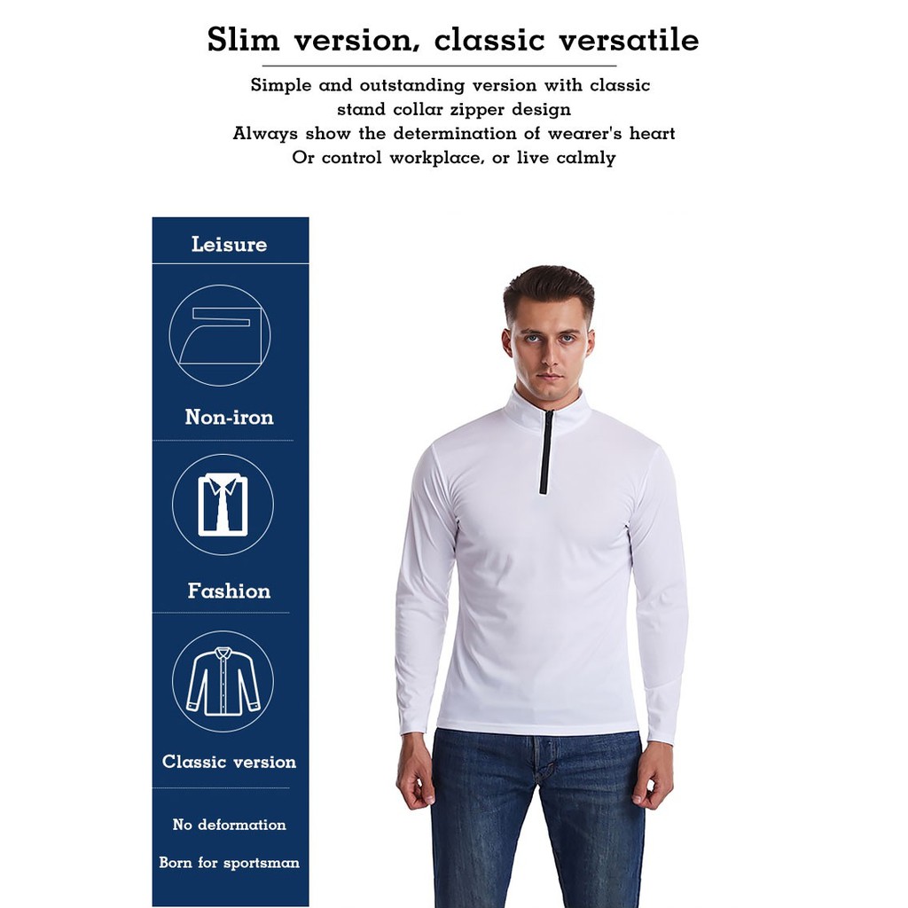 Geegobuy Áo Thun Nam Dài Tay Có Dây Kéo Chất Liệu Vải Nhanh Khô