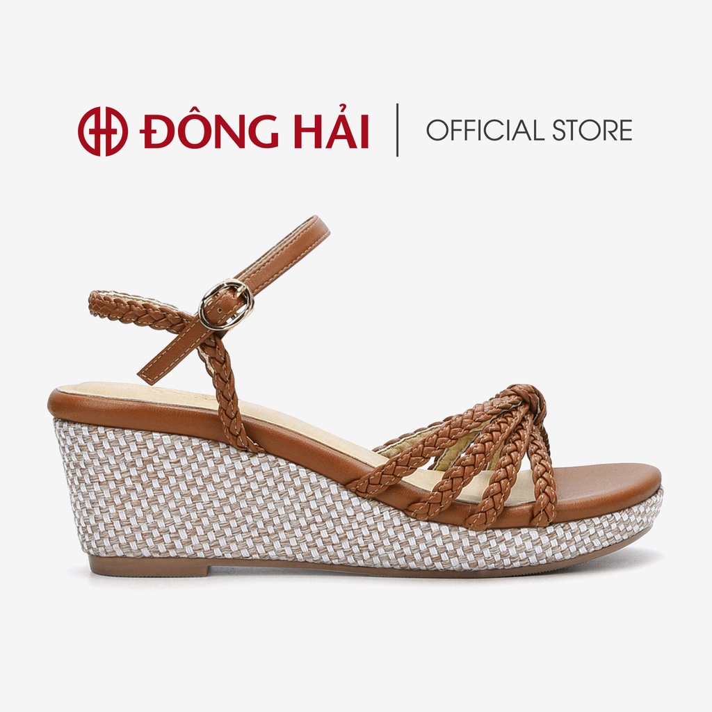 Giày Sandal đế xuồng nữ Đông Hải quai đan chéo đế cói 7cm  tôn dáng chất microfiber cao cấp - S5716