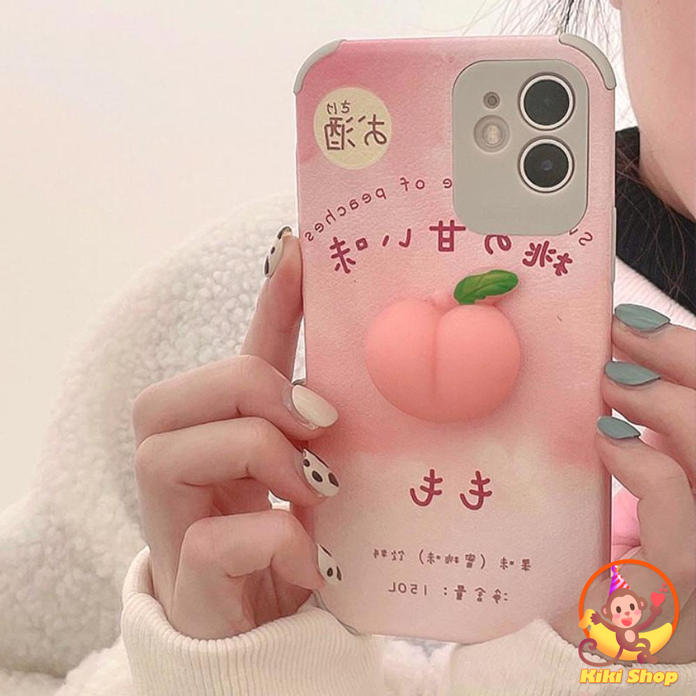 3D Pink Peach Decompression Phone Case for IPhone 12 11 Pro Max X XS Max XR 8 7 Plus Faux Leather Reliefs Soft TPU Cover