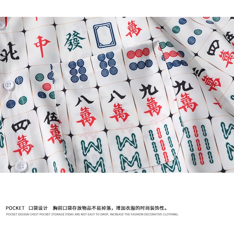 Áo Sơ Mi Tay Ngắn Dáng Rộng In Họa Tiết Mạt Chược Kiểu Trung Hoa Thời Trang Mùa Hè 2022 Cho Các Cặp Đôi