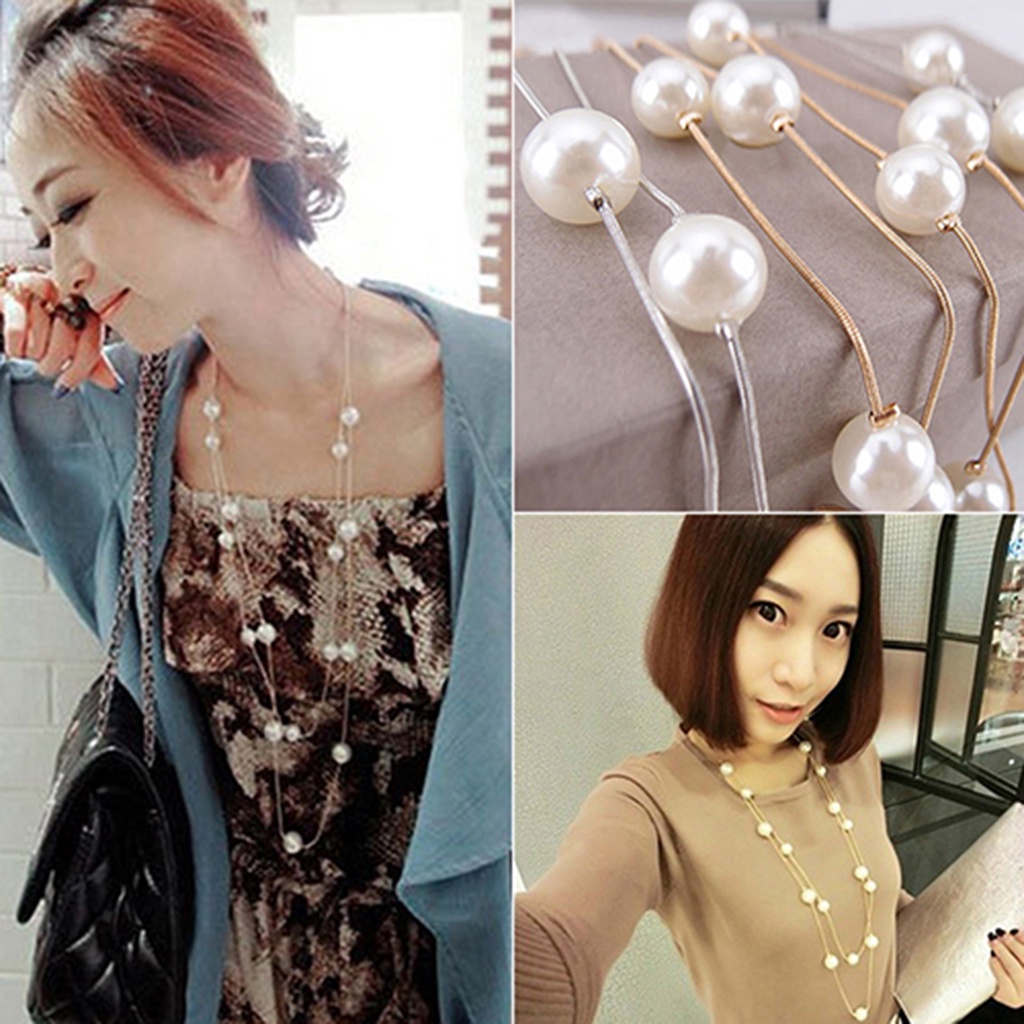 Dây chuyền thời trang dáng dài đính ngọc trai giả đẹp mắt
