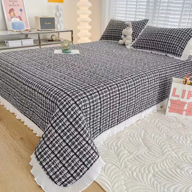 SÉT GA GỐI COTTONG TRẦN PHỦ BÈO REN HÀN QUỐC(1 ga và 2 vỏ gối)từ 1m2 đến 2m2