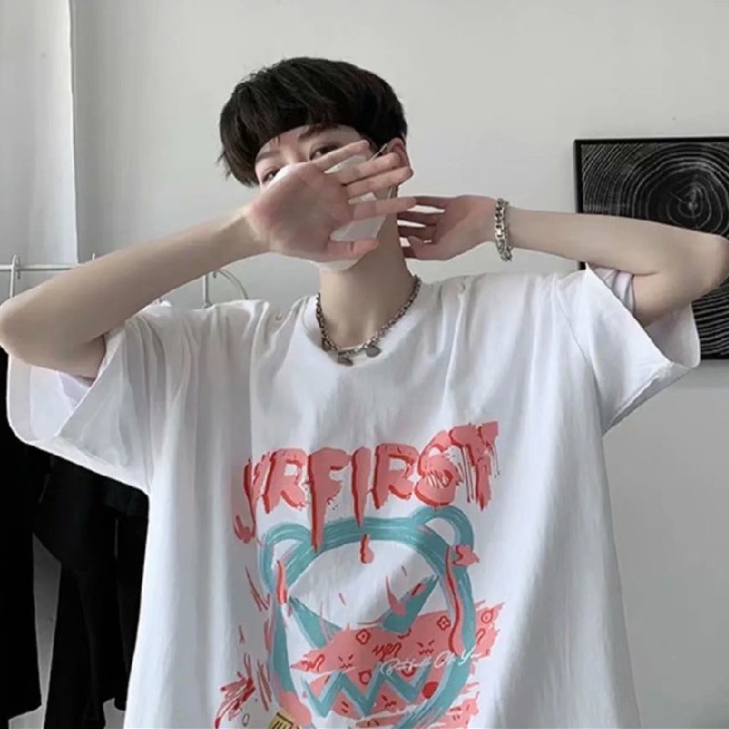 Áo thun tay ngắn cổ tròn dáng rộng in họa tiết Graffiti phong cách đường phố thời trang cho nam size M-5XL