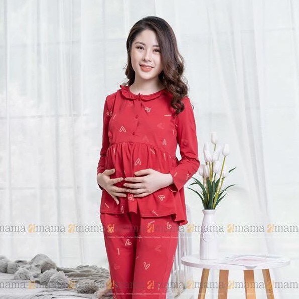 Bộ bầu thu đông dài tay có khóa cho con ti mặc bầu và sau sinh họa tiết tim BD904