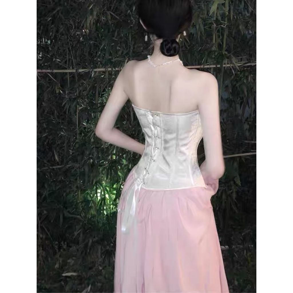 Đầm Dài Nhỏ Màu Hồng Phong Cách Pháp Cổ Tích Nhẹ Nhàng Chất Lượng Cao Cho Nữ