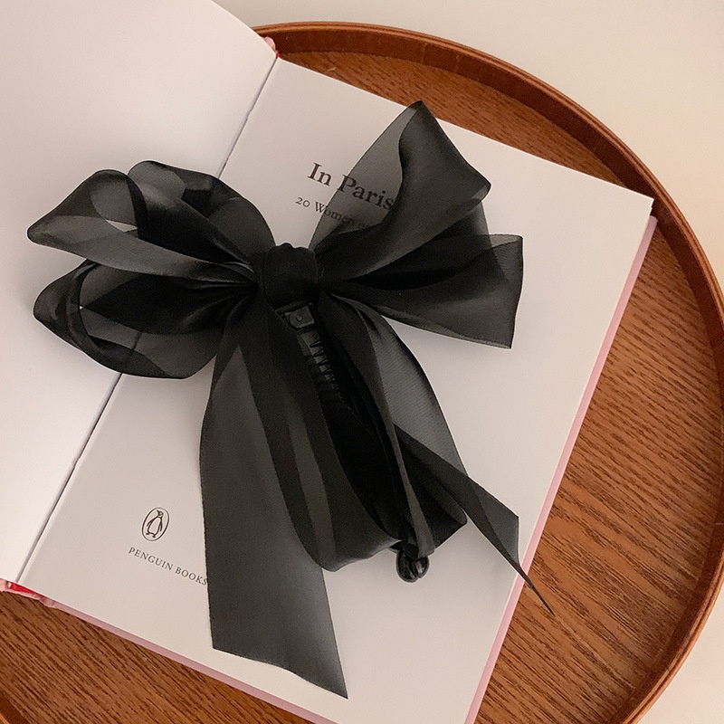 Kẹp Tóc Nơ Vải Chiffon Phối Lưới Thiết Kế Xinh Xắn Thời Trang