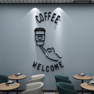 Tranh dán tường mica dán nổi welcome coffee trang trí quán cafe