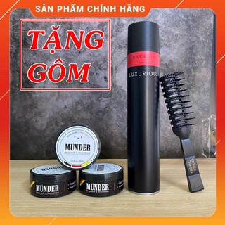 [Combo SIÊU GIỮ NẾP] Wax Vuốt Tóc Nam MUNDER +  Gôm Xịt Tóc Luxurious + Tặng Lược | Keo vuốt tóc nam | Gel vuốt tóc nam