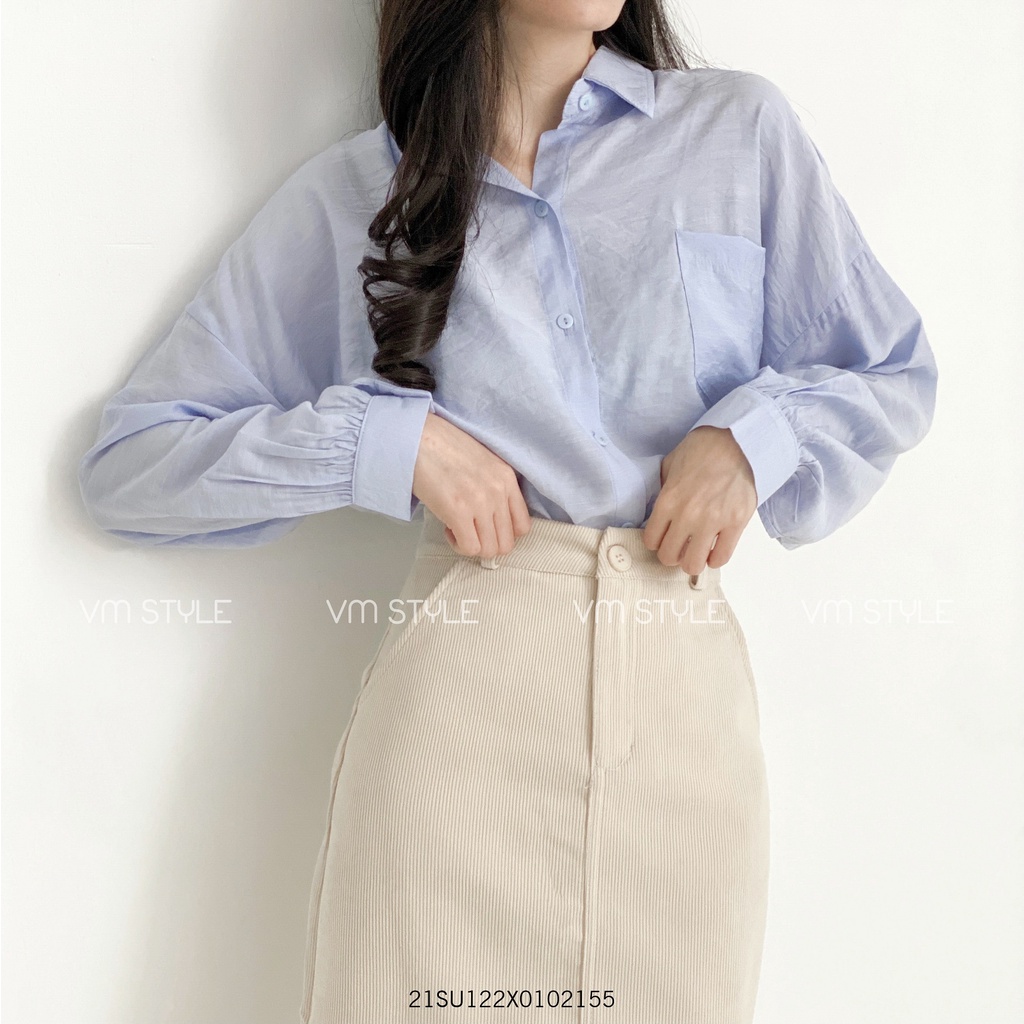 Áo sơ mi tay dài bo tay túi ngực, áo công sở thời trang ulzzang Hàn Quốc VM Shop 21SU122X0102