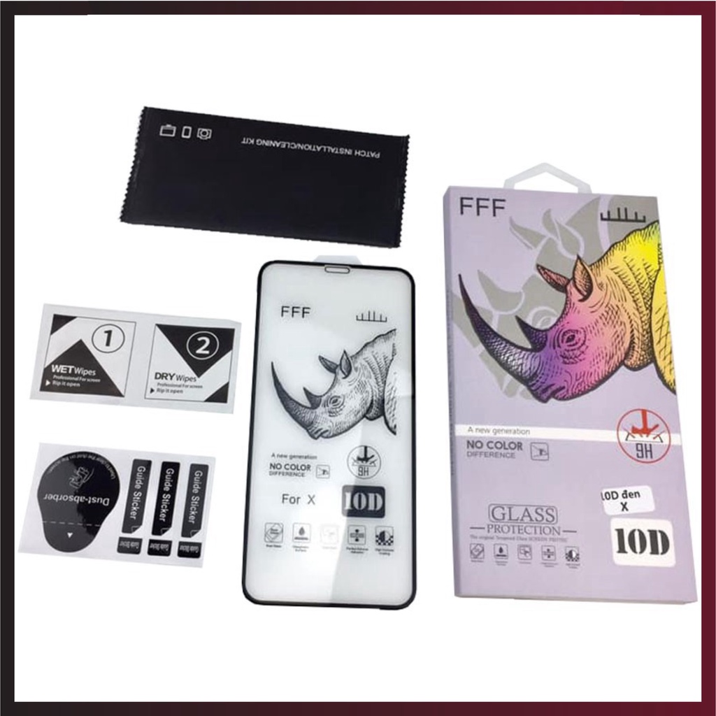 Kính cường lực iPhone, cường lực iphone Tê Giác 10D Full màn-Loại Xịn 7 8 Plus X XS XS MAX 11 PRO MAX 12MINI PRO PROMAX