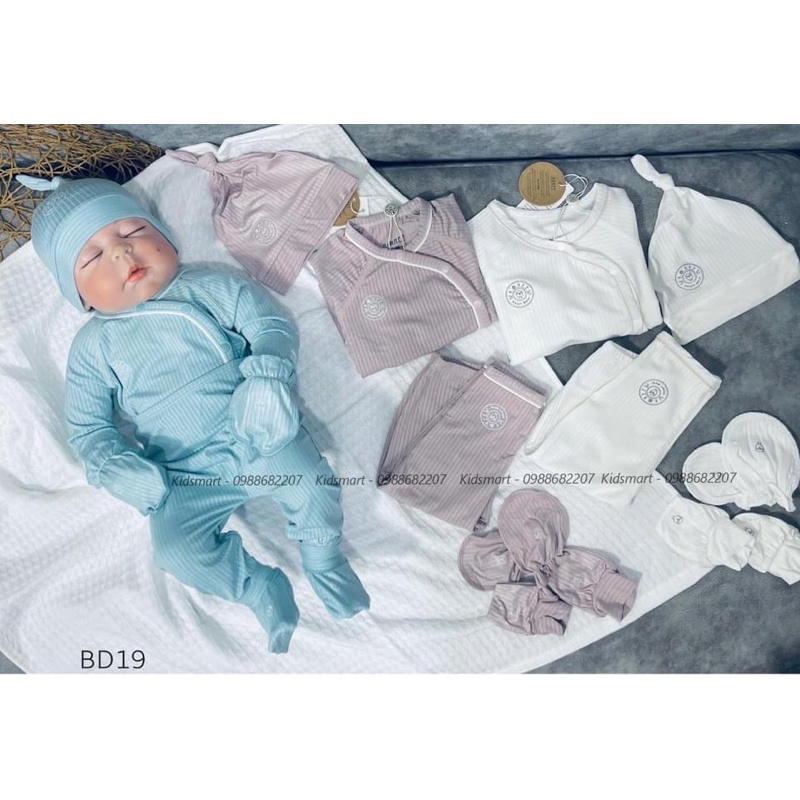 HRNEE chính hãng - Bộ sơ sinh vải modal gỗ sồi cài chéo size 0-3M, 3-6M
