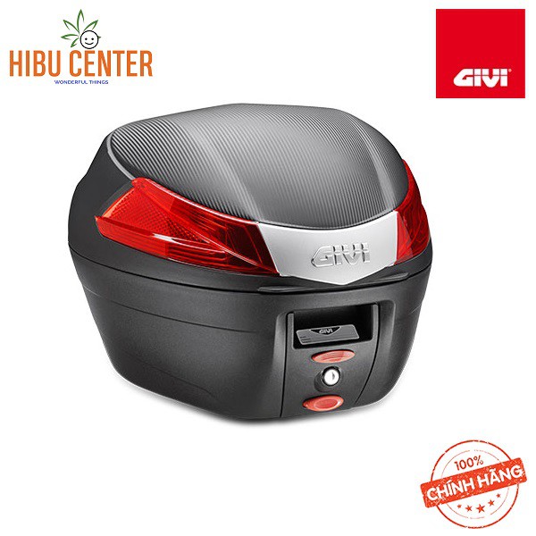 Thùng GIVI B34N/ B34NT Phản Quang Đỏ/ Xám Khói Ốp Bạc Công Nghệ Monolock Gắn Sau Motor Xe Máy Tay ga Kèm Đế Đệm Màu Đen