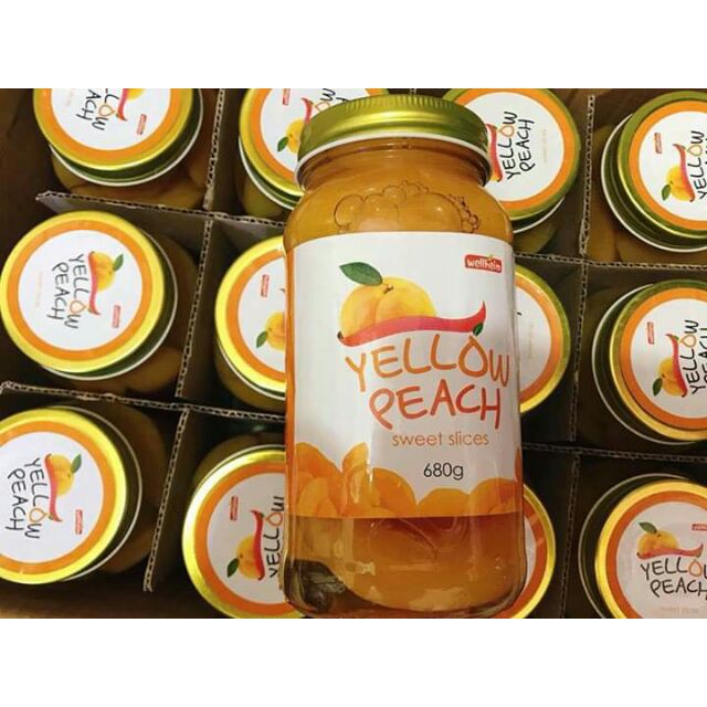 Đào Ngâm Đào Vàng Ngâm YELLOW PEACH Nong Woo Hũ 680G date 07/ 2022