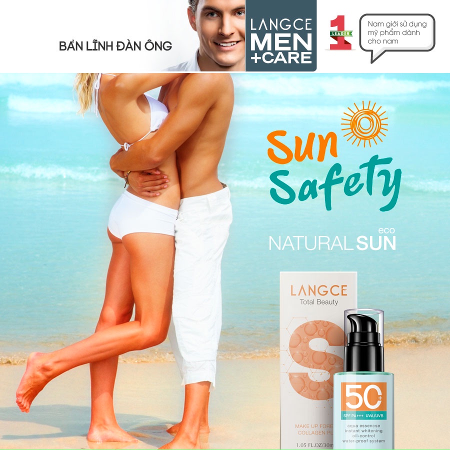 Kem Chống Nắng Trang Điểm 2in1 Spf45 30ml cho Nam TẶNG Gel Vệ Sinh Vùng Kín Nam 100ml LANGCE