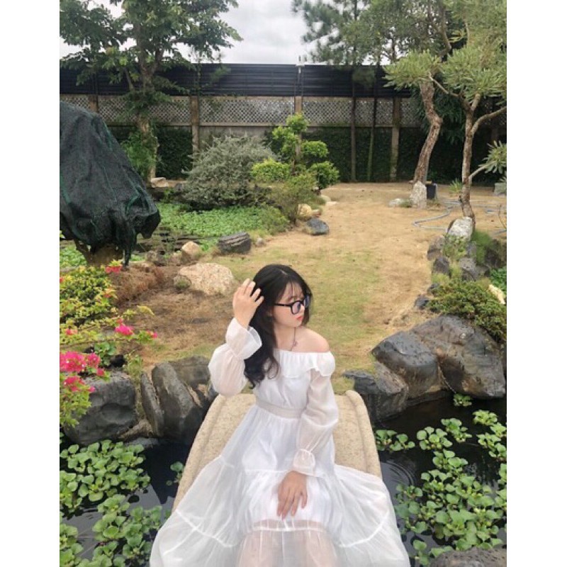 Váy Tiểu Thư Trắng Trễ Vai  Vintage  Màu Trắng -  Thiết Kế ulzzang - [ Giá Rẻ Nhất Shopee ] phong cách hàn quốc | BigBuy360 - bigbuy360.vn