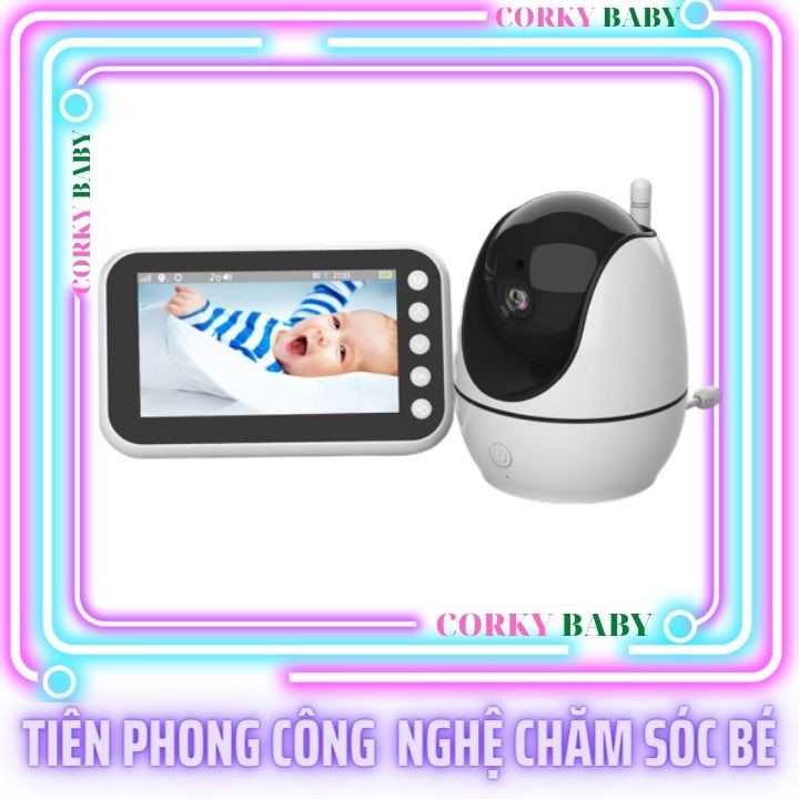 Máy Báo Khóc Trẻ Em Corky Baby mbk502 Pro max - Màn hình lớn 4.5inh, camera điều khiển quay 360 độ