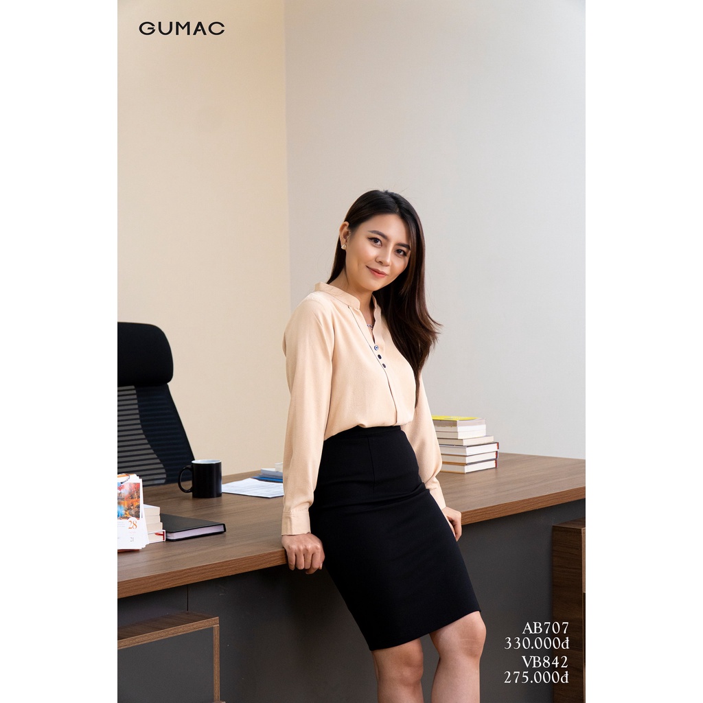 Chân váy nữ cơ bản GUMAC màu đen basic VB842 | BigBuy360 - bigbuy360.vn