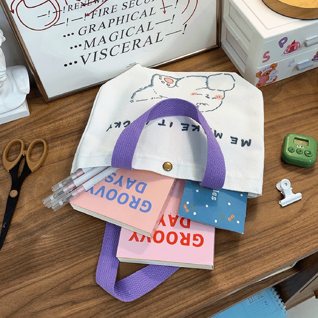 Túi vải In Họa Tiết Hoạt Hình Dễ Thương Phong Cách Hàn Quốc Cho Nữ