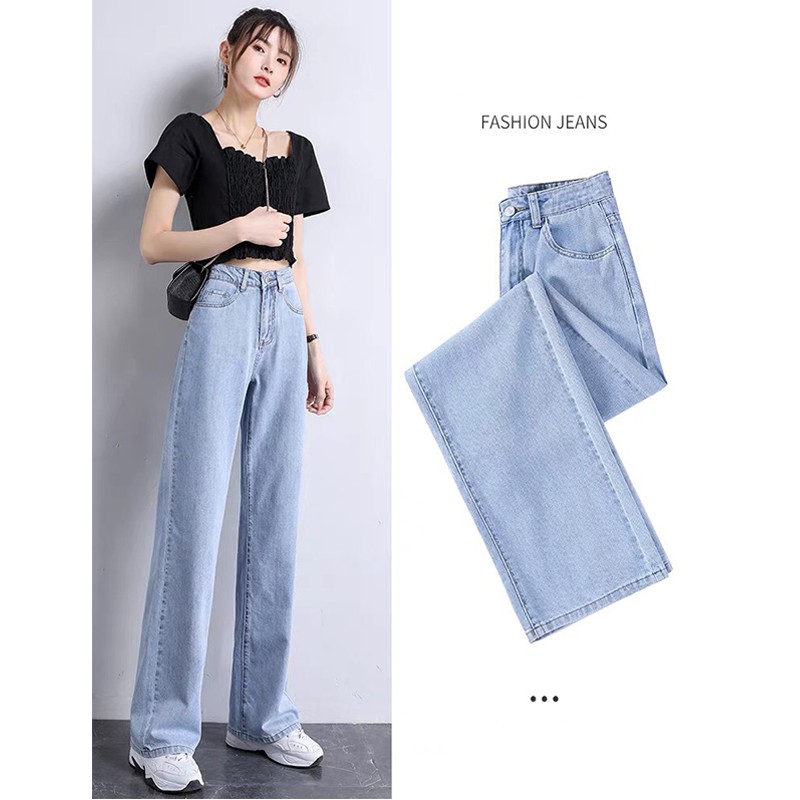 Quần Jeans Ống Rộng Lưng Cao Ulzzang Hàng Cao Cấp, Quần Simple Jeans Ống Rộng Cạp Cao | BigBuy360 - bigbuy360.vn