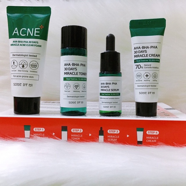 Bộ Kit 4 sản phẩm dưỡng da giảm mụn Some By Mi AHA - BHA - PHA 30 Days Miracle AC SOS Kit