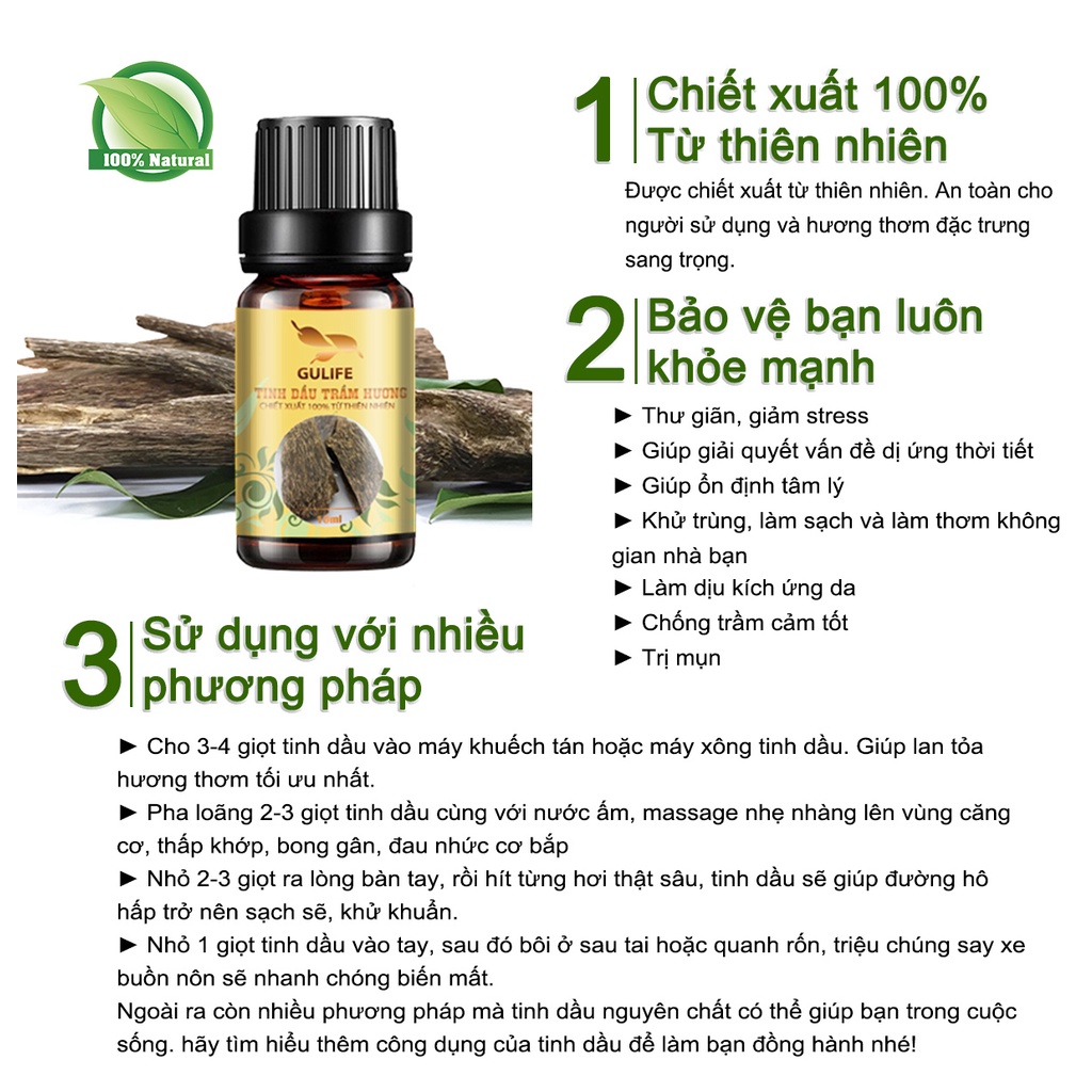 Tinh Dầu Trầm Hương Chiết Xuất Từ Thiên Nhiên GULIFE - Giảm Căng Thằng, Thơm Phòng &amp; Thư Giãn