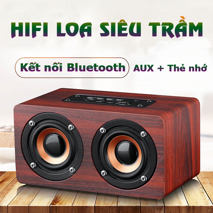 Loa gỗ bluetooth hỗ trợ đọc thẻ nhớ âm thanh nổi HIFI siêu trầm W5
