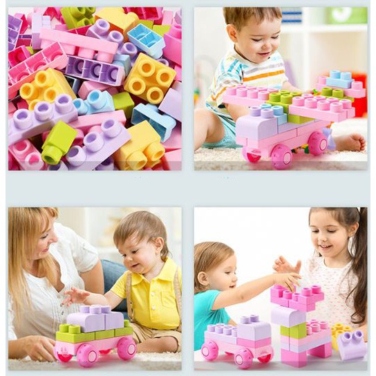 Xếp hình Lego Mềm 60 chi tiết có hộp đựng miếng lớn, chịu nhiệt, an toàn cho trẻ, phù hợp với trẻ từ 12 tháng.