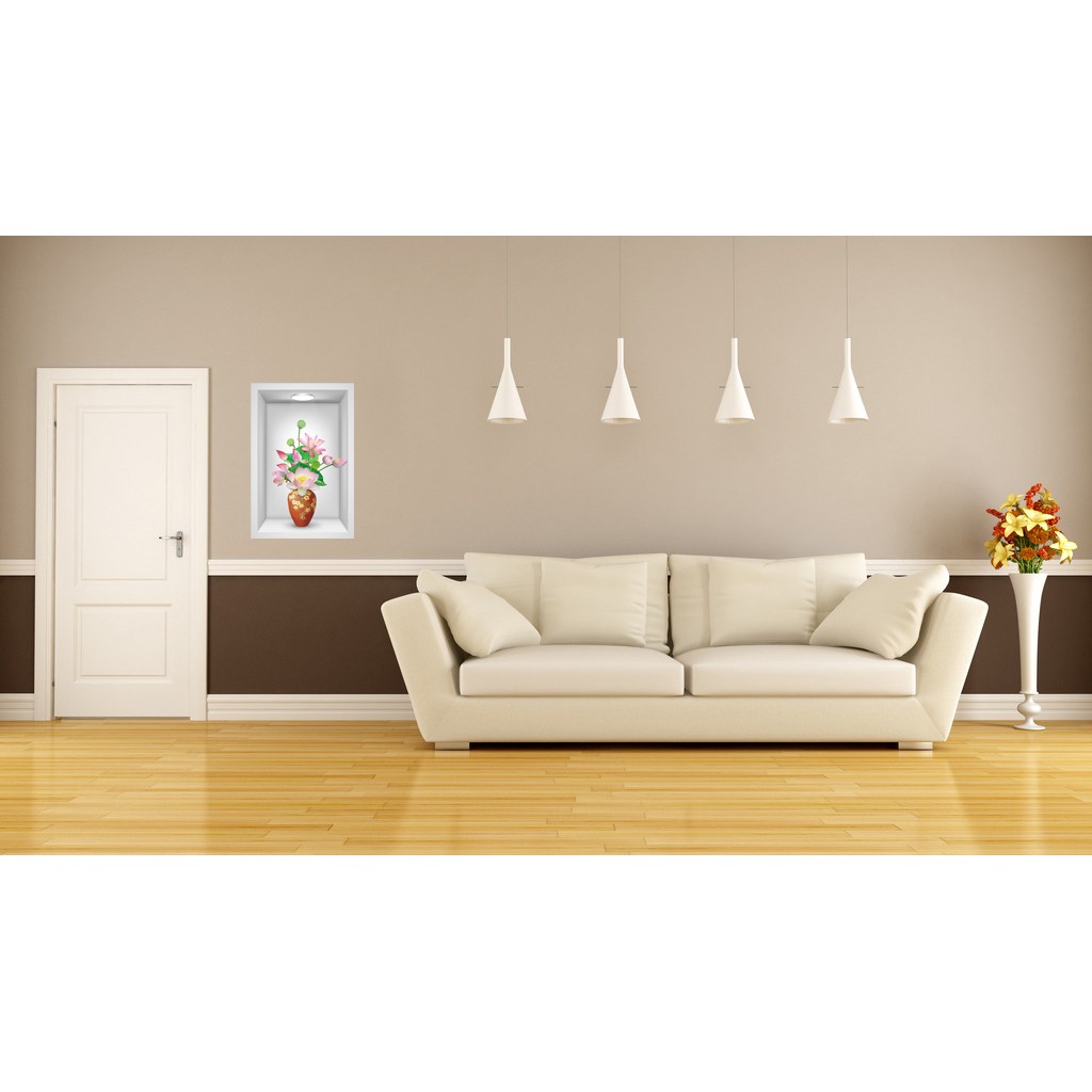 Tranh dán tường VTC ô 3D Bình hoa sen LoHoaDon-005 kim sa