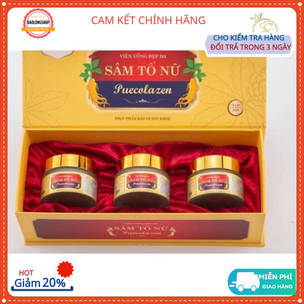 [FREESHIP] HỘP 3 LỌ SÂM TỐ NỮ PUECOLAZEN - SÂM TỐ NỮ COLLAGEN CHÍNH HÃNG - VIÊN UỐNG ĐẸP DA HIỆU QUẢ SAU 1 HỘP