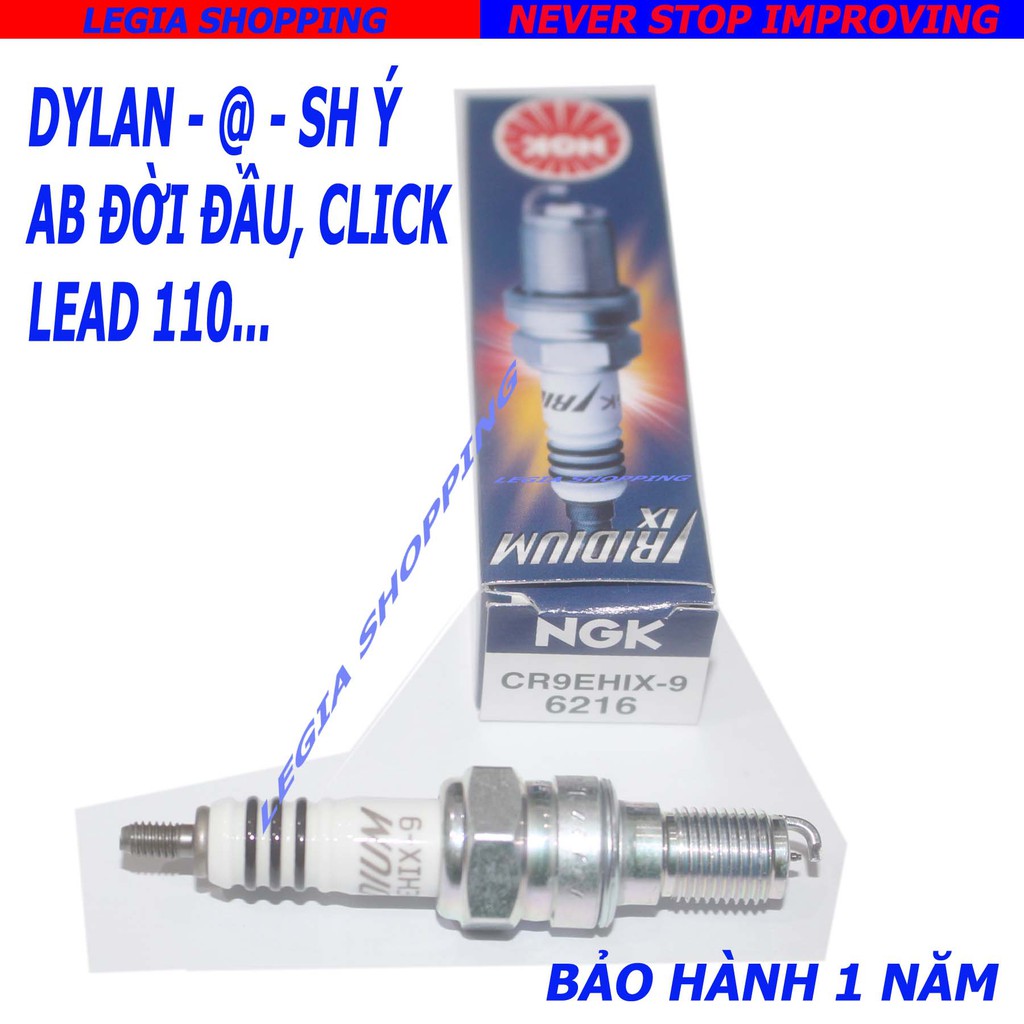 BUGI NGK IRIDIUM CR9EHIX-9 CHÂN DÀI NỬA RĂNG GẮN XE SH Ý, A CÒNG, DYLAN, AB 110, LEAD 110, CLICK 110