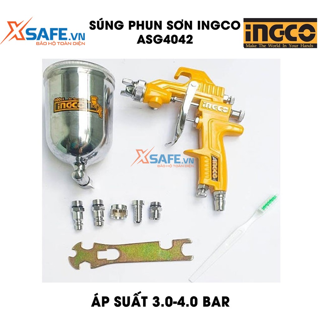 Súng phun sơn INGCO ASG4042 - Súng phun sơn đầu phun tiêu chuẩn 1.5mm, áp suất 3.0-4.0 bar, thể tích bình nhôm 400cc