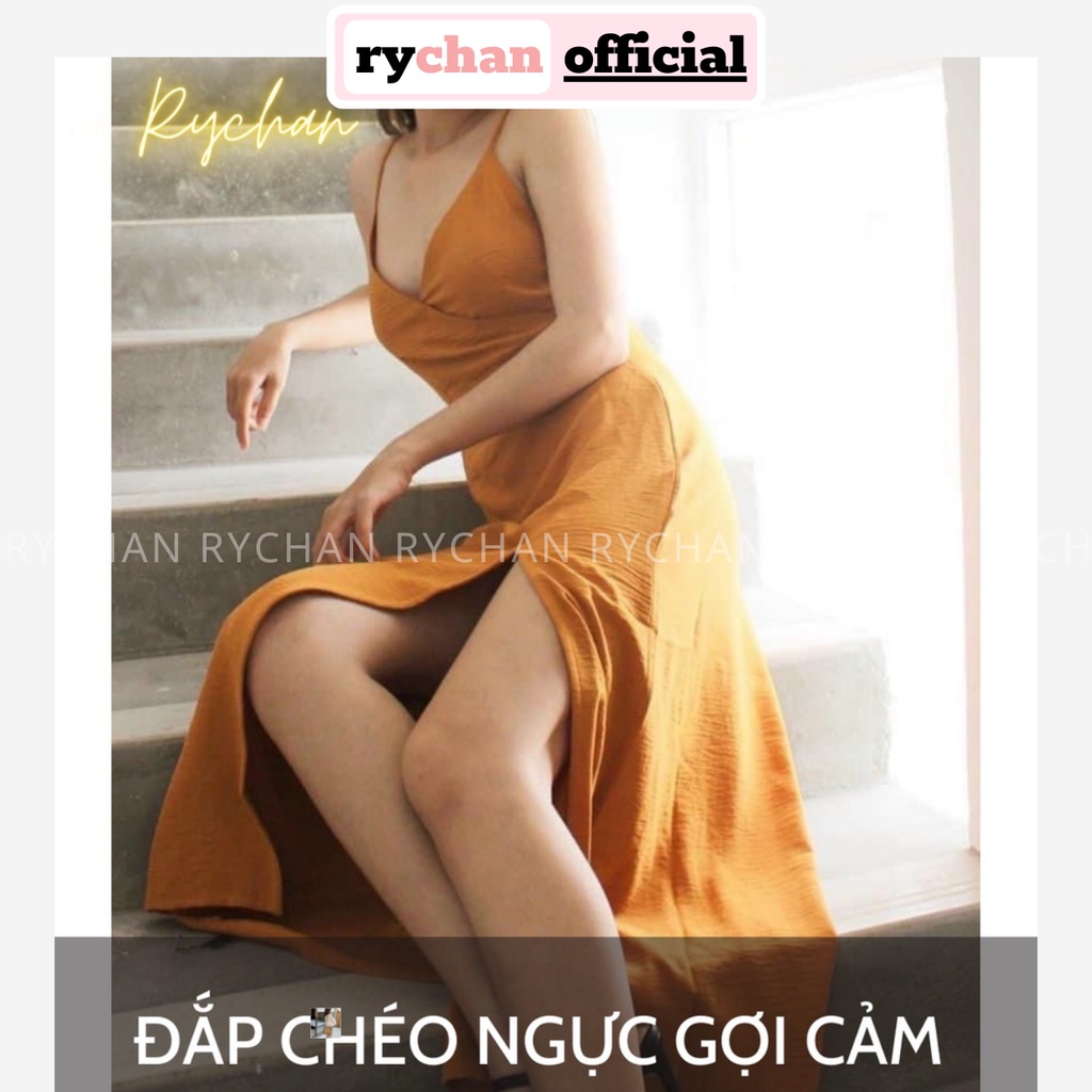Đầm Maxi 2 Dây Hở Lưng Đi Biển Đắp Chéo Ngực Nơ Lưng - DM0133