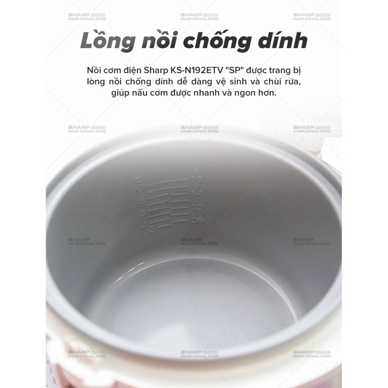 [Chính Hãng-Made in ThaiLand] Nồi cơm điện Sharp 1,8lít KS-N192ETV, lỗi 1 đổi 1, bảo hành 12 tháng toàn quốc