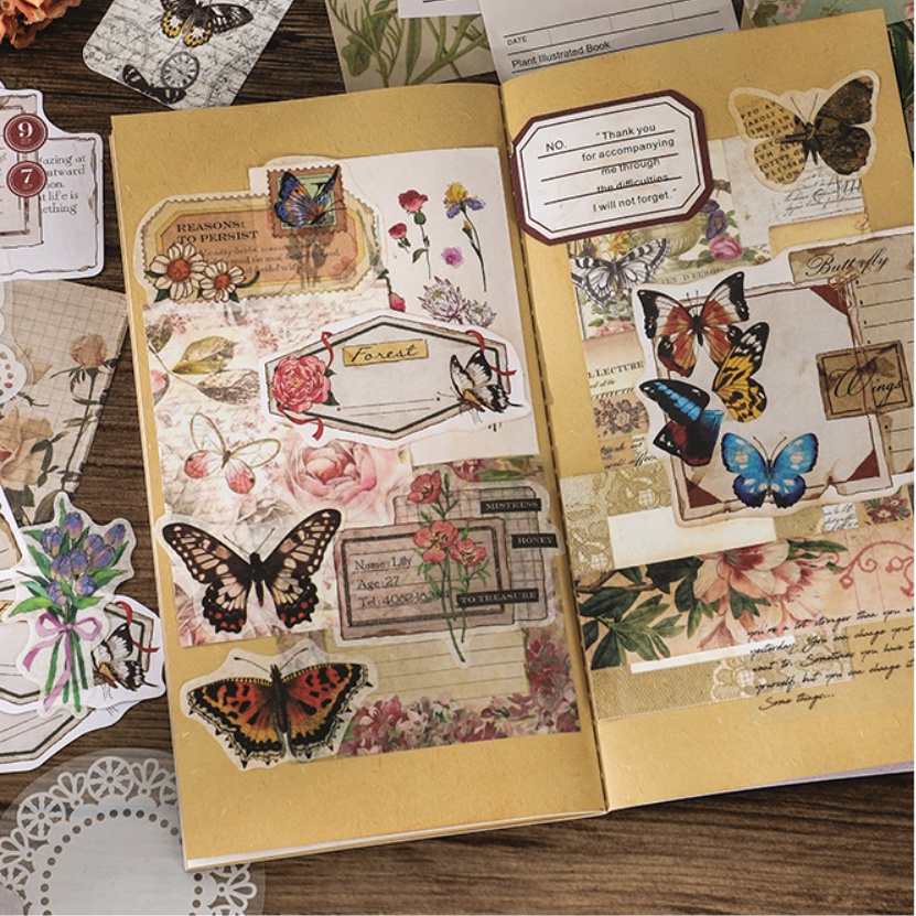Bộ 130 món sticker giấy nền giấy note làm vintage journal