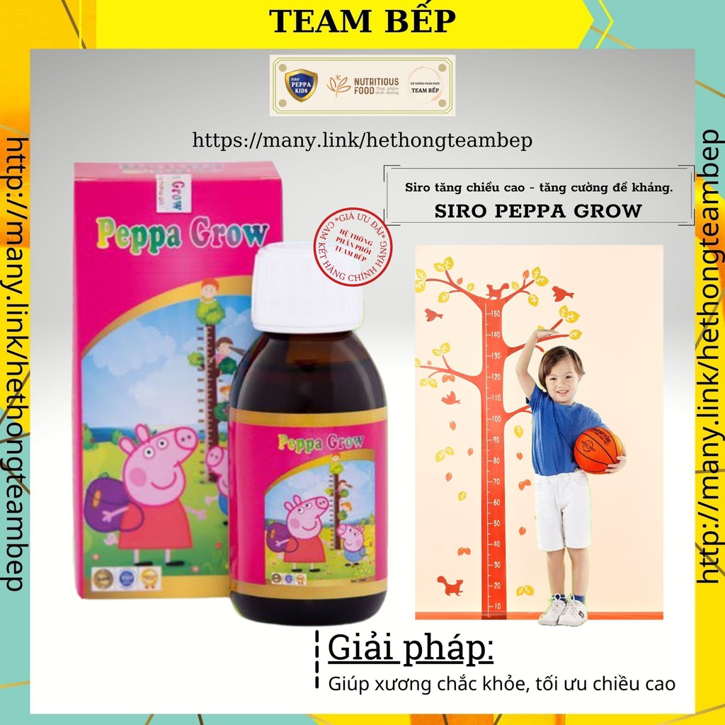 Siro Peppa Grow tăng chiều cao với Vitamin D3 hấp thu tốt Canxi giúp tăng đề kháng cho bé - Hộp 120ml - Mã: BEP016