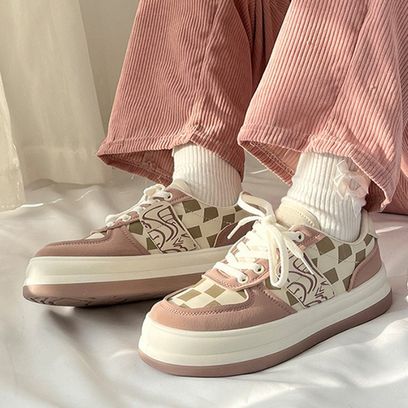 Giày nữ đế độn Họa tiết caro đế bánh mì màu mới HotTrend 2022  FLOWER G24 - nguyentrang239