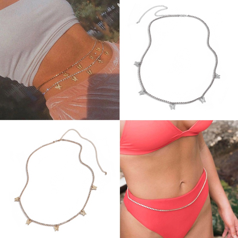 R Dây Xích Thắt Lưng Một Lớp Đính Bướm Lủng Lẳng Lấp Lánh Cho Câu Lạc Bộ Đêm Trang Sức