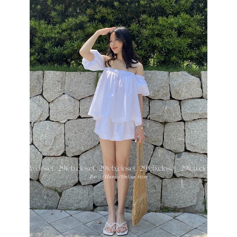 Set Đồ Nữ, Bộ Đồ Áo Nữ Trễ Vai Dáng Bồng Bềnh Chất Đũi Siêu Xinh | BigBuy360 - bigbuy360.vn