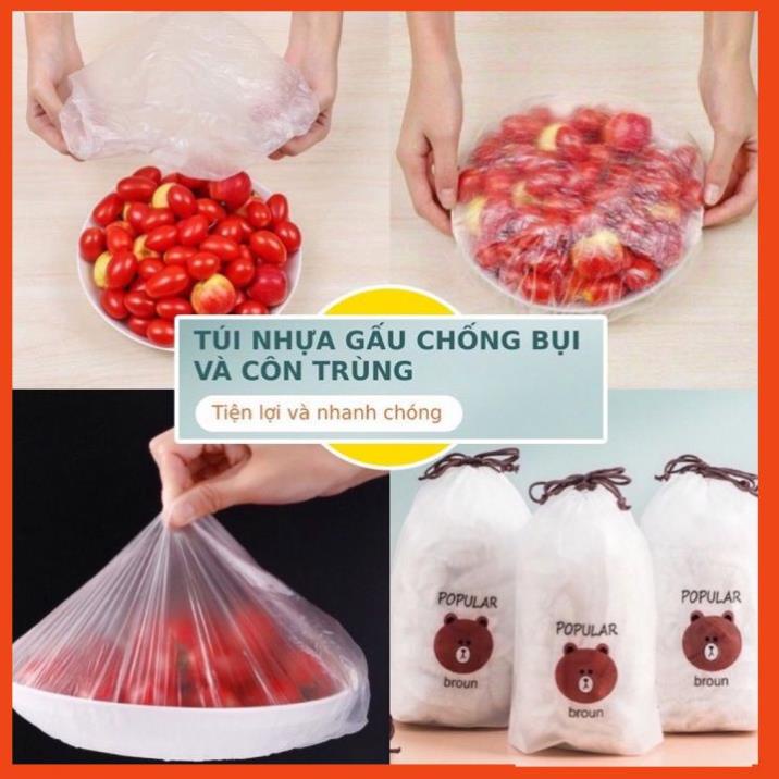 Combo 100 Màng Bọc Thực Phẩm  Có Chun Thảo Nguyên túi zíp đựng thực phẩm, túi gấu popular broun co giãn  BN